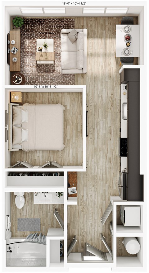 Floor plan for studio, 1 bath, 600 sqft